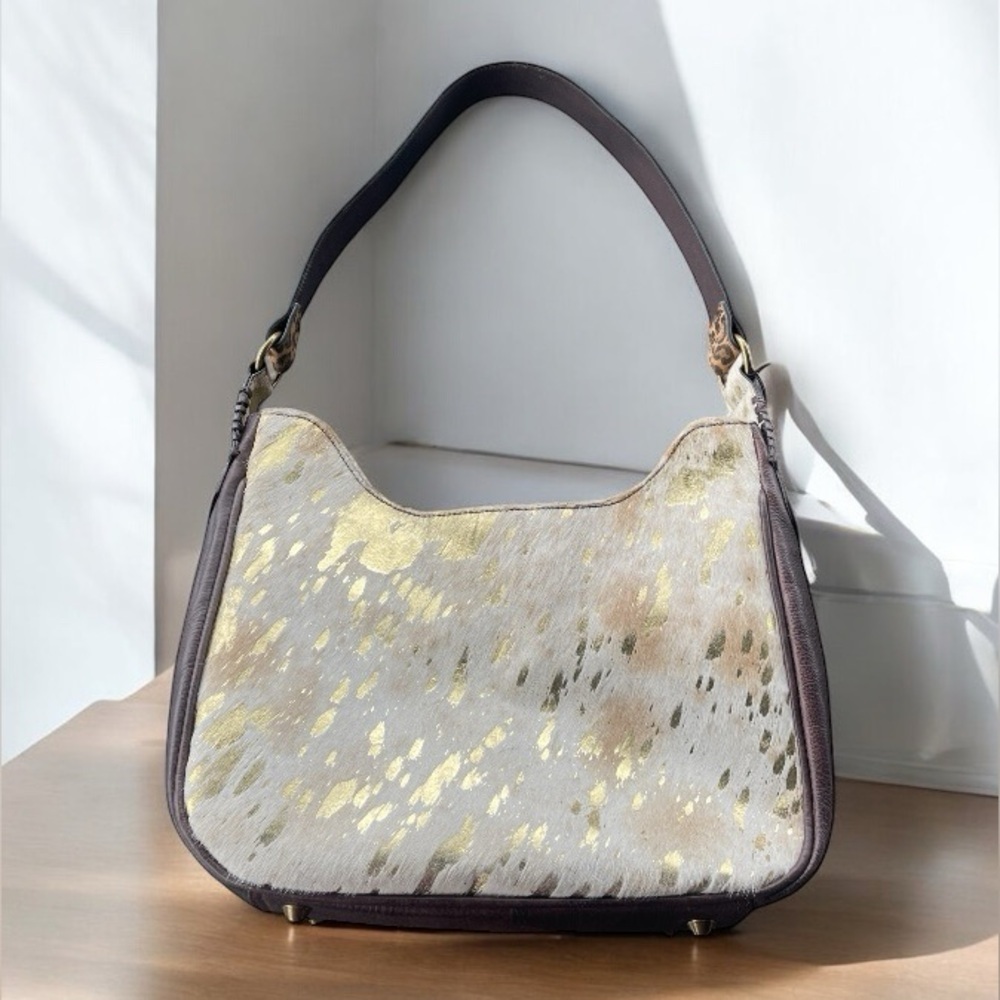 Nocona Conceal Carry Women’s Bag AspenTote Spotted Foil Calf Hair Leopard Strap - Picture 2 of 14